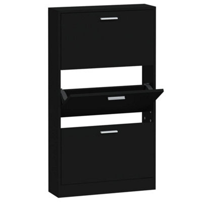Berkfield Modern Shoe Cabinet Black 59X17X108 Cm Engineered Wood