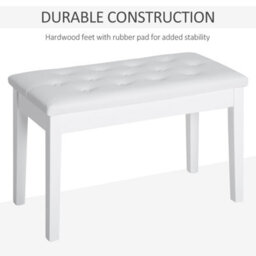 Homcom Classic Piano Bench Padded Seat Wooden Makeup Stool, White - thumbnail 6