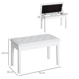 Homcom Classic Piano Bench Padded Seat Wooden Makeup Stool, White - thumbnail 3
