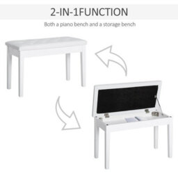 Homcom Classic Piano Bench Padded Seat Wooden Makeup Stool, White - thumbnail 4