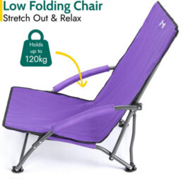 Trail Outdoor Leisure Low Beach Chair Folding Outdoor Camping Garden Festival Lightweight Lounger Seat - Purple - thumbnail 3