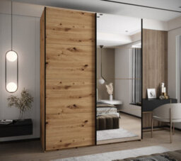 Arte Modern Trosa Iii Sliding Door Wardrobe H2450mm W2000mm D640mm Mirrored Door, Ten Shelves, Hanging Rail, Oak Artisan - thumbnail 2
