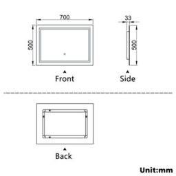 Probaty Bathrooms Bathroom Mirror 700X500mm Dimmable Led With Anti-Fog Ip44 Rated Illuminated Backlit Wall Mounted Touch Switch Vanity Mirror - thumbnail 9
