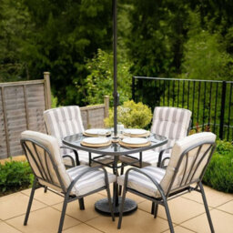 Primrose 4 Seater Garden Furniture Dining Set With Reversible Cushions And Crank Parasol In Grey - thumbnail 2
