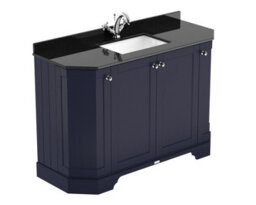 Hudson Reed Floor Standing 4-Door Angled Vanity Unit With 1 Tap Hole Black Marble Top & Basin, Twilight Blue, 1236X470mm