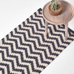 Homescapes Casablanca Handwoven Zig Zag Pattern Dark Blue And White 100% Cotton Kilim Rug, 66 X 200 Cm - thumbnail 1