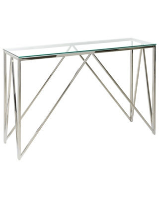 Beliani Console Table Silver Tempered Glass And Stainless Steel 120 X 40 Cm Rectangular Modern - image 1