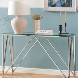 Beliani Console Table Silver Tempered Glass And Stainless Steel 120 X 40 Cm Rectangular Modern - thumbnail 2