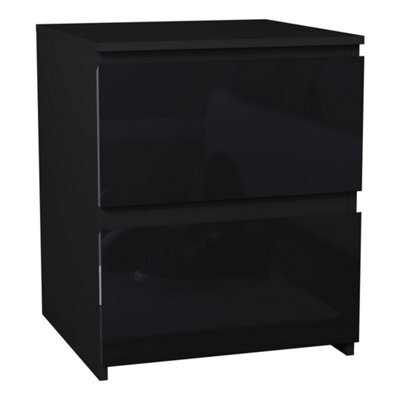 Black High Gloss 2 Drawer Chest Of Drawers Bedside Storage Bedroom - image 1