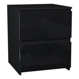 Black High Gloss 2 Drawer Chest Of Drawers Bedside Storage Bedroom - thumbnail 1