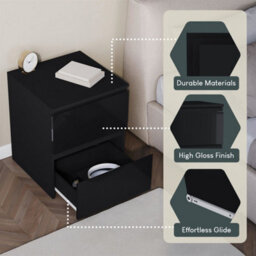 Black High Gloss 2 Drawer Chest Of Drawers Bedside Storage Bedroom - thumbnail 5