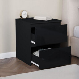 Black High Gloss 2 Drawer Chest Of Drawers Bedside Storage Bedroom - thumbnail 4