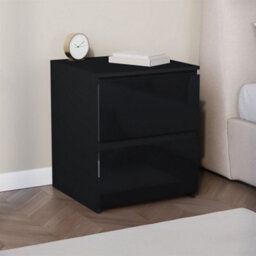 Black High Gloss 2 Drawer Chest Of Drawers Bedside Storage Bedroom - thumbnail 3
