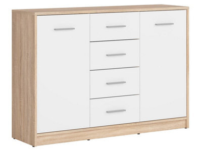 Arte Nepo Plus Oak Sonoma & White 119Cm Sideboard - Two-Tone Storage Cabinet With 2 Doors And 4 Drawers - image 1