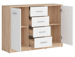 Arte Nepo Plus Oak Sonoma & White 119Cm Sideboard - Two-Tone Storage Cabinet With 2 Doors And 4 Drawers - thumbnail 3