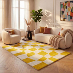 The Rugs Joli Yellow And White Chequered Rug Soft Dense Pile Easy To Clean And Pet Friendly For Living Rooms And Bedrooms - thumbnail 8