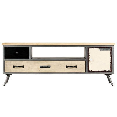 Berkfield Modern Tv Cabinet Solid Mango Wood And Steel 120X30X45 Cm - image 1