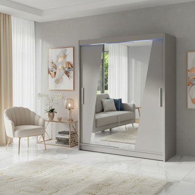 Westa Xiv 200 Cm Mirrored Sliding Cashmere Wardrobe Spacious Modern Storage With Shelves Hanging Space And Rgb Led Colorful - image 1