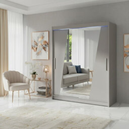 Westa Xiv 200 Cm Mirrored Sliding Cashmere Wardrobe Spacious Modern Storage With Shelves Hanging Space And Rgb Led Colorful - thumbnail 1