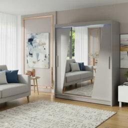 Westa Xiv 200 Cm Mirrored Sliding Cashmere Wardrobe Spacious Modern Storage With Shelves Hanging Space And Rgb Led Colorful - thumbnail 3