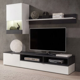 Roco Modern Modular Tv Wall Unit White And Dark Pine Finish With Stylish Storage Solutions Led Lights - thumbnail 2