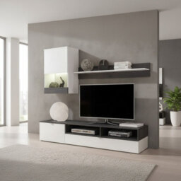Roco Modern Modular Tv Wall Unit White And Dark Pine Finish With Stylish Storage Solutions Led Lights - thumbnail 5