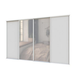 A-Class Sliding Doors Set Of 4 Light Grey & Mirror Sliding Wardrobe Door Kit, White Frame & Tracks, Opening Height (H) 225-226Cm & Width (W) 297-298Cm - thumbnail 1