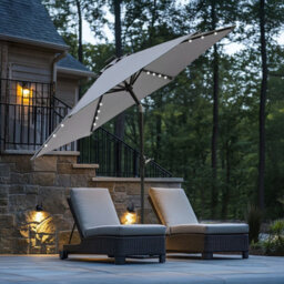 Rinse Bathrooms Grey Garden Parasol With Solar Powered Lights With Tilt And Crank Handle Outdoor Patio Umbrella Mechanism 2.5M - thumbnail 1