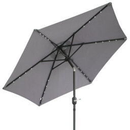 Rinse Bathrooms Grey Garden Parasol With Solar Powered Lights With Tilt And Crank Handle Outdoor Patio Umbrella Mechanism 2.5M - thumbnail 2