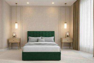 "Chester & Oakley Beds Chester & Oakley Lunar Emerald Plush Divan Bed Base No Drawers With 26"" Strutted Headboard 3' Single" - image 1