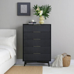 Monza Tall Chest Of 5 Drawers With Fluted Detailing Black - thumbnail 2