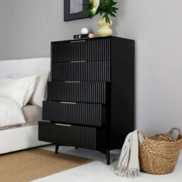 Monza Tall Chest Of 5 Drawers With Fluted Detailing Black - thumbnail 3