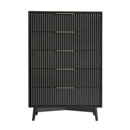 Monza Tall Chest Of 5 Drawers With Fluted Detailing Black - thumbnail 6