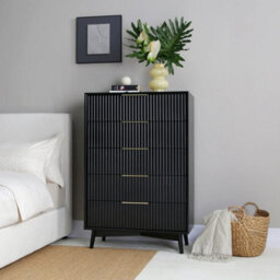 Monza Tall Chest Of 5 Drawers With Fluted Detailing Black - thumbnail 1