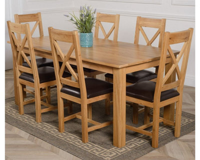 That's Furniture Oslo 180 X 90 Cm Large Oak Dining Table And 6 Chairs Dining Set With Berkeley Brown Leather Chairs - image 1