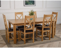 That's Furniture Oslo 180 X 90 Cm Large Oak Dining Table And 6 Chairs Dining Set With Berkeley Brown Leather Chairs - thumbnail 3