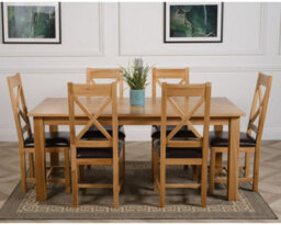 That's Furniture Oslo 180 X 90 Cm Large Oak Dining Table And 6 Chairs Dining Set With Berkeley Brown Leather Chairs - thumbnail 2