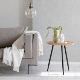 MH London Chervey Natural Solid Wood Side Table Round Side Table Living Room Bedside Large Side Table With Black Metal Legs - thumbnail 2