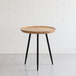 MH London Chervey Natural Solid Wood Side Table Round Side Table Living Room Bedside Large Side Table With Black Metal Legs - thumbnail 3