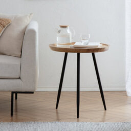 Mh London Chervey Natural Round Side Table Solid Mango Wood End Table With Black Metal Tri-Pin Legs Large