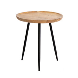 MH London Chervey Natural Solid Wood Side Table Round Side Table Living Room Bedside Large Side Table With Black Metal Legs - thumbnail 4