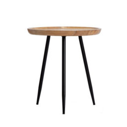 MH London Chervey Natural Solid Wood Side Table Round Side Table Living Room Bedside Large Side Table With Black Metal Legs - thumbnail 5