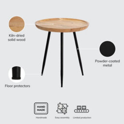 MH London Chervey Natural Solid Wood Side Table Round Side Table Living Room Bedside Large Side Table With Black Metal Legs - thumbnail 9