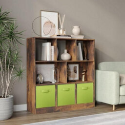 Urbn-Living Urbnliving Asymmetrical 8-Cube Rustic Brown Bookcase Storage Unit With 3 Fabric Drawer Inserts - Green - thumbnail 4