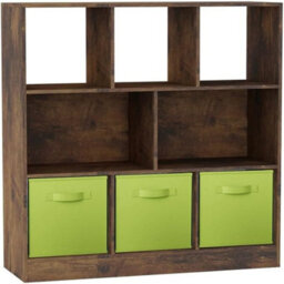 Urbn-Living Urbnliving Asymmetrical 8-Cube Rustic Brown Bookcase Storage Unit With 3 Fabric Drawer Inserts - Green - thumbnail 1