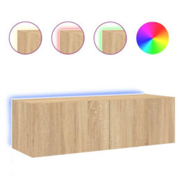 Walplus Tv Wall Cabinet With Led Lights Sonoma Oak 100X35X31 Cm - thumbnail 2