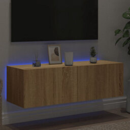 Walplus Tv Wall Cabinet With Led Lights Sonoma Oak 100X35X31 Cm - thumbnail 4