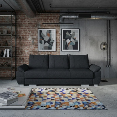 Benita Sofa Bed With Storage Extendable Sleeping Function Upholstered 3 Seater Sofa Multiple Fabric Options Black - image 1