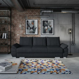 Benita Sofa Bed With Storage Extendable Sleeping Function Upholstered 3 Seater Sofa Multiple Fabric Options Black - thumbnail 1