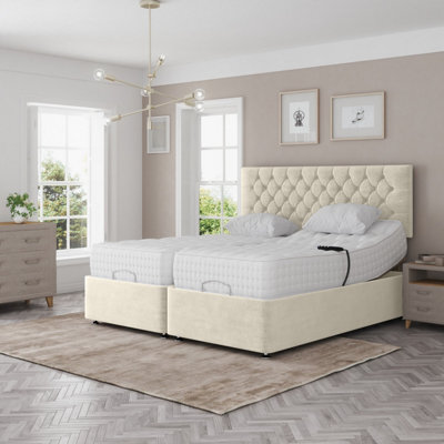 Madison Electric Adjustable Bed Set Fabric Pocket Sprung Mattress Chesterfield Headboard - image 1